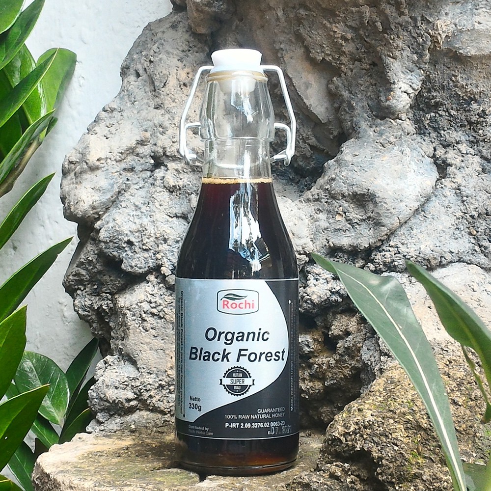 

Rochi Organic Black Forest Super 330gr II Madu Hitam Murni Mentah Hutan Sialang Riau Bergaransi