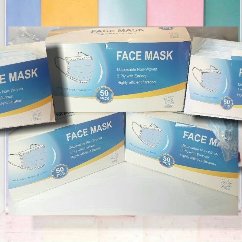 MASKER IMPORT ISI 50PCS 1BOX 3PLY RANDOM MEREK BAHAN SAMA