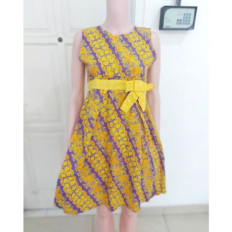 Batik dress wanita ungu kuning