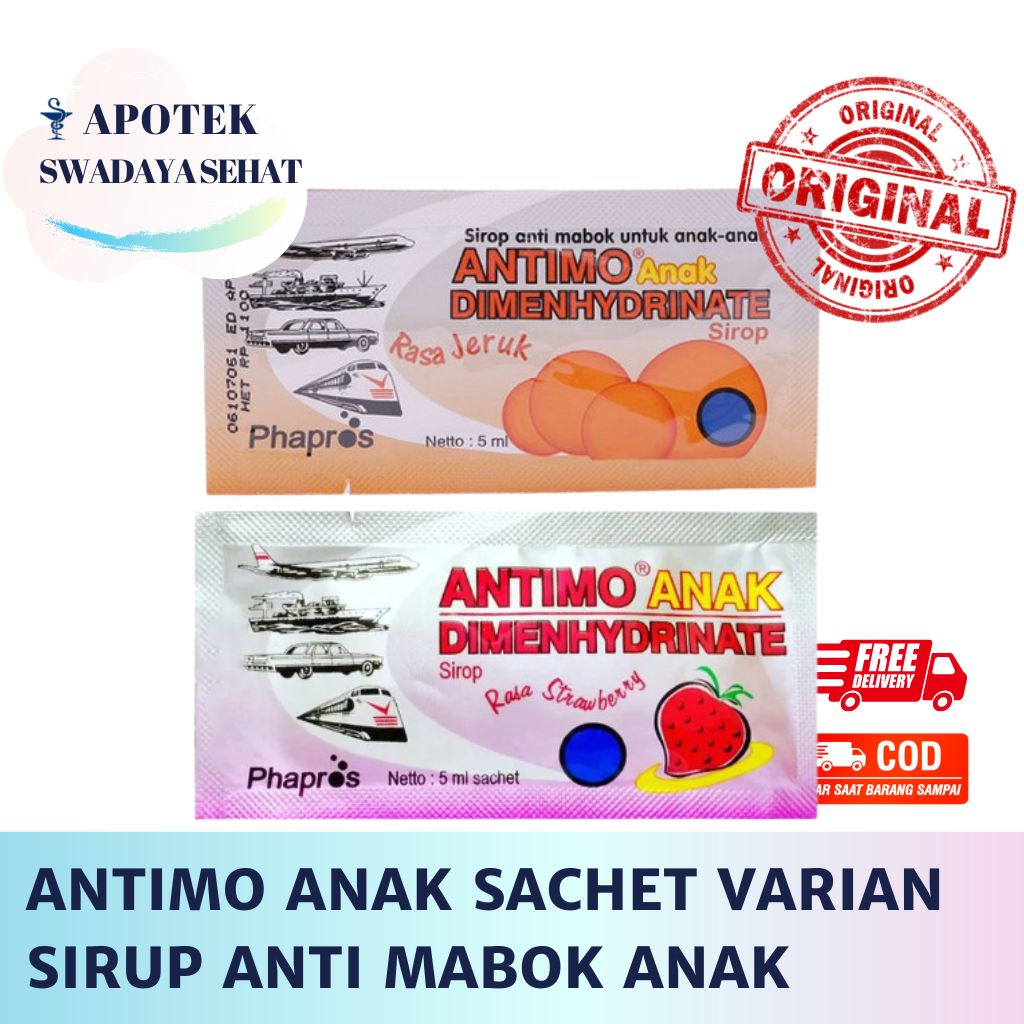 ANTIMO Anak Cair Sachet Rasa Strawberry Jeruk 5 ML - Obat Anti Mual Mabuk Muntah Anak Perjalanan Mabok