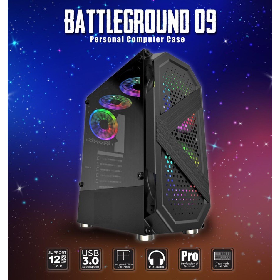 Casing Simbadda BattleGround 09 ATX mATX Tempered Glass Computer Case Gaming BG09