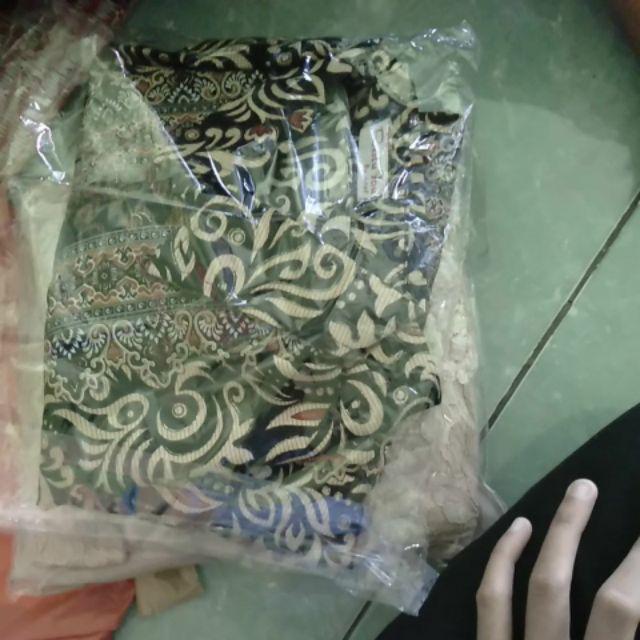 Realpict Couple Kebaya Naura Bahan Organza Mix Brukat Rok Plisket Kemeja Batik Bahan Katun Silk