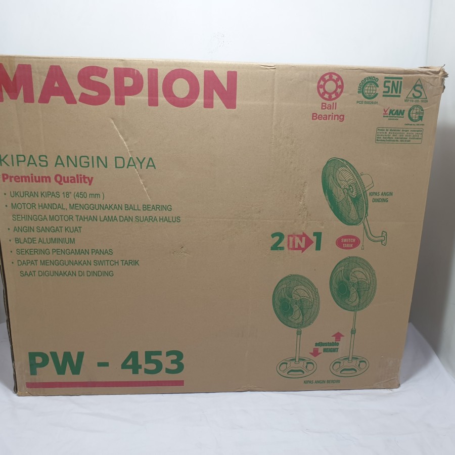 Maspion 2in1 PW 453 PW453 Kipas Angin Berdiri Dinding 18 inch (45 cm) Besi original (expedisi)