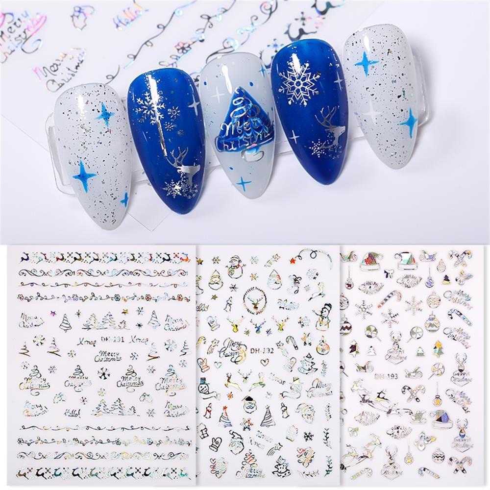 Solighter Nail Art Stiker Natal Perak Hologram Manicure Decor