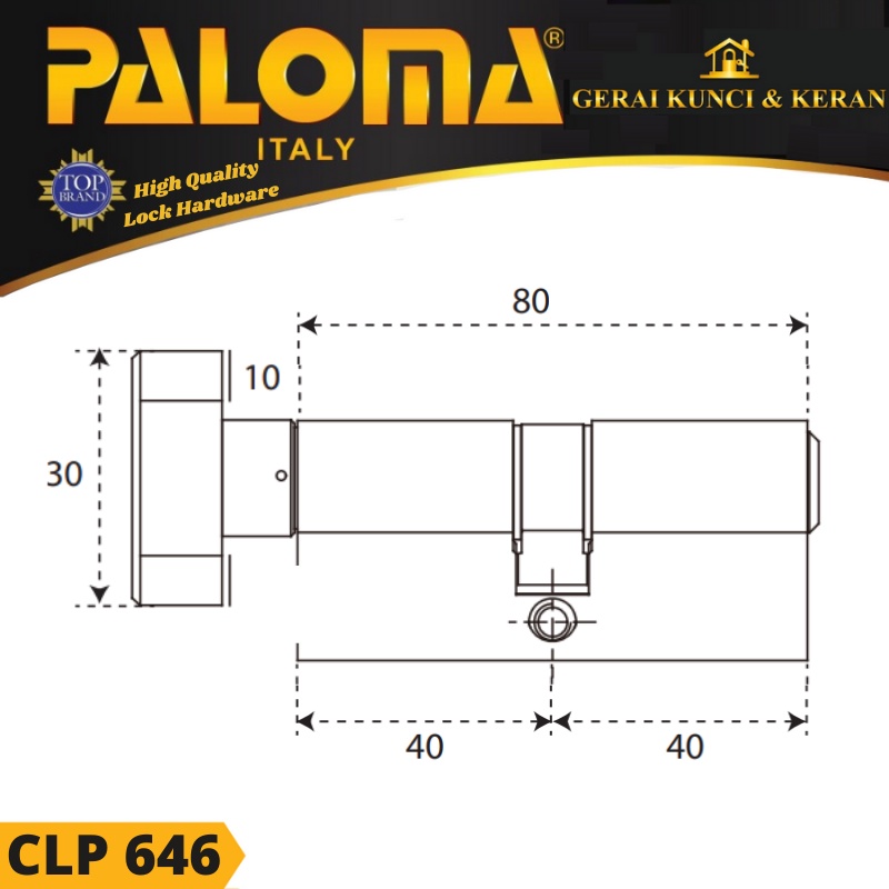 Knob Cylinder PALOMA CLP 646 DELUXE KC-CK 80MM  Computer Key HITAM BLACK MATTE