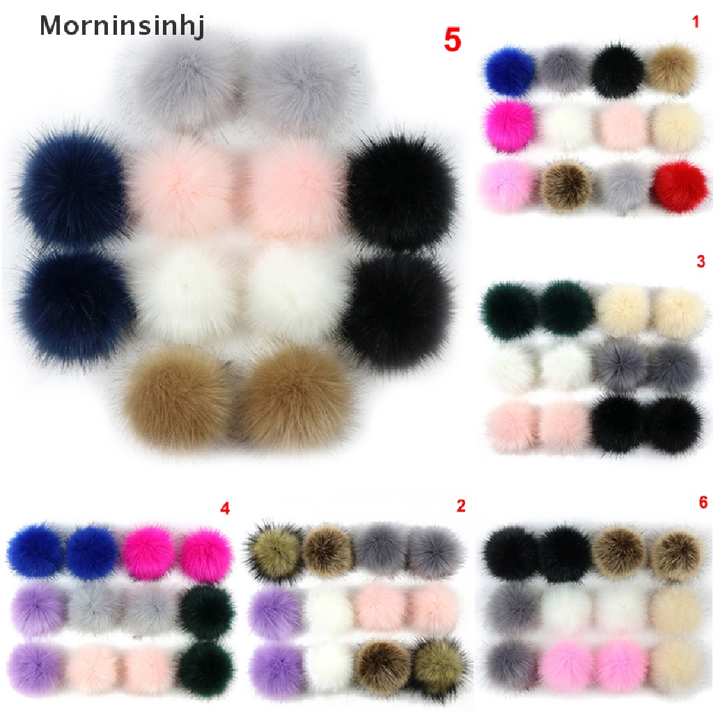 12 Pcs Gantungan Kunci Bola PomPom Bahan Bulu Imitasi Ukuran 8cm Untuk Tas Tangan