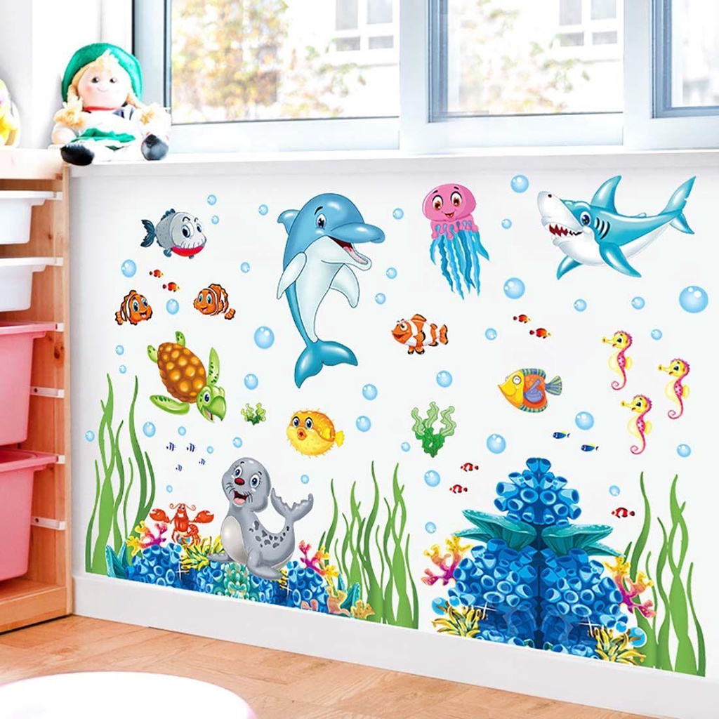 R-flower The Underwater World Wall Sticker Murals Art Rumput Laut Rumah Kamar Mandi Ruang Kantor Hippocampus