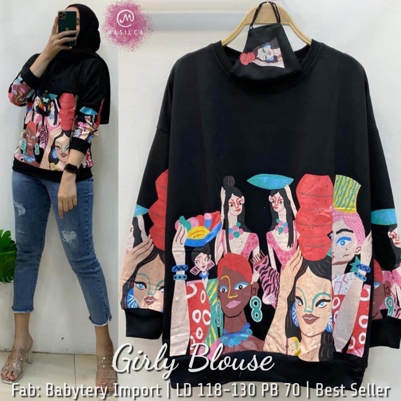 Blouse wanita premium import jumbo halus terbaru. Girly blouse masilca. Vespa Disney watergun blouse-Girly