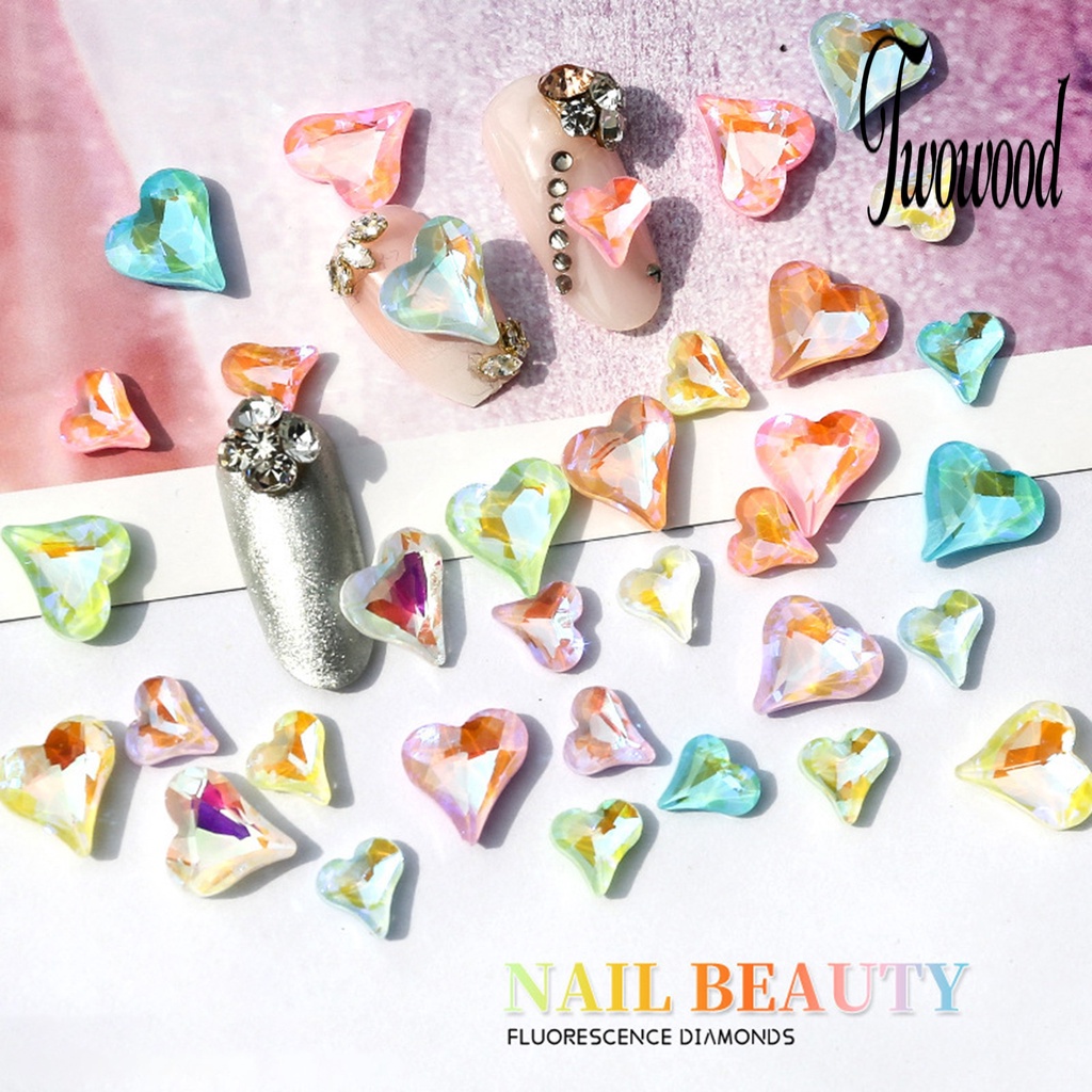 Twowood 10Pcs Berlian Imitasi Bentuk Hati Untuk Dekorasi Nail Art DIY