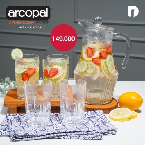 Arcopal Roc & Orient 7Pc Drink Set - gelas dan teko picher set kaca