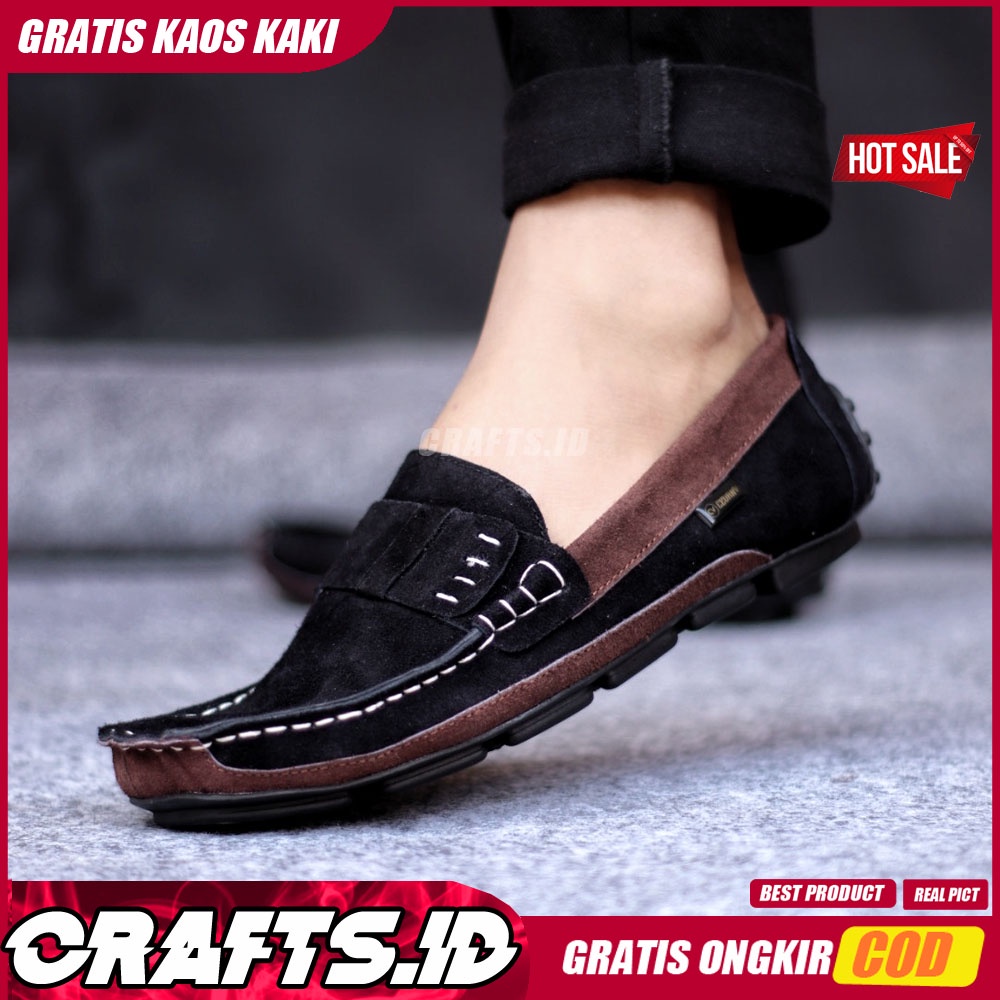 CRAFTS - Sepatu Casual Hitam Slip-On Pria Kulit