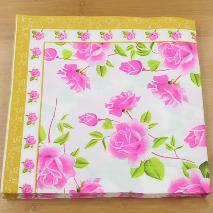 Decoupage Napkin - Tissue Decoupage 2Ply FL-Pink Rose with Border