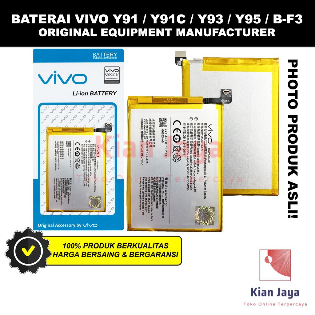 Baterai Vivo Y91 / Y91C / Y93 / Y95 / B-F3 Original OEM Batre Batrai Battery BF3 Ori