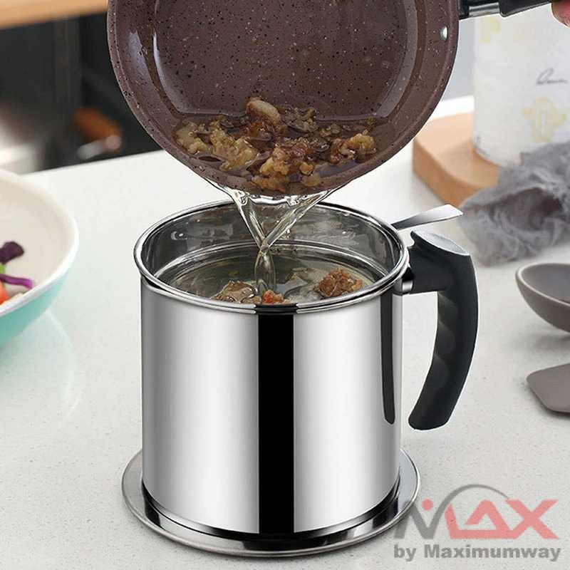 GRAVYO Panci Saringan Minyak Oil Strainer Pot Stainless Steel 1.3L Warna Silver