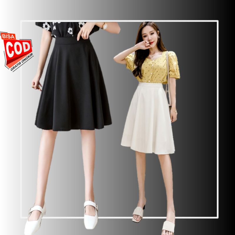 Rok Payung Scuba Pendek Midi rok Wanita/hitam/putih/