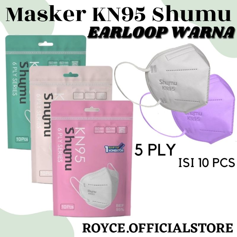 Masker Medis KN95 Shumu 6 Ply isi 10 Pcs Emboss Berwarna Medical KN95 Face Mask