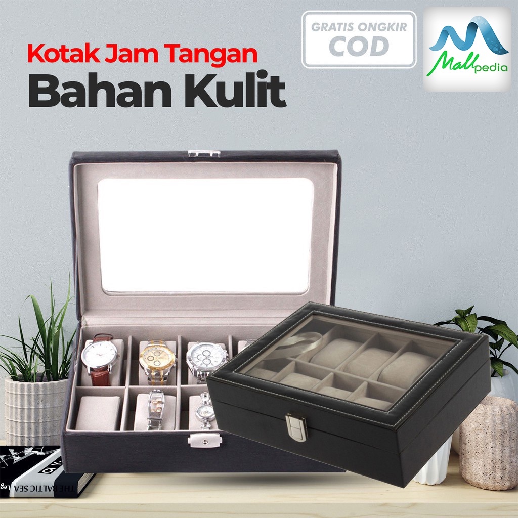 Pro1 Kotak Jam Tangan 12 10 slot Bahan Kulit Display Transparan Storage Box Organizer Jam Tangan dan Perhiasan MPRO1