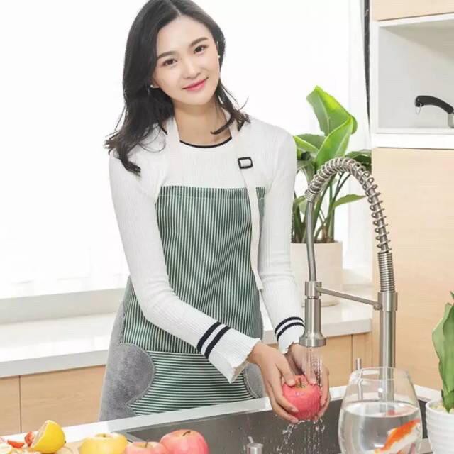 [JUALSEMUA18](22)Clemek masak apron kanvas cotton import/samping lap tangan/clemek 2in1