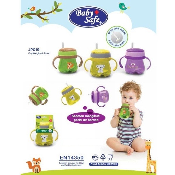 Baby Safe Training Cup with Straw / Botol Minum Sedotan Anak JP019 - 250ml (Tersedia varian warna)