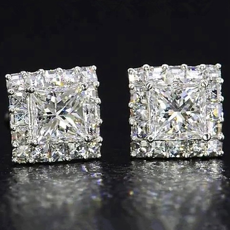 Anting Stud Cubic Zirconia Bentuk Persegi Untuk Wanita