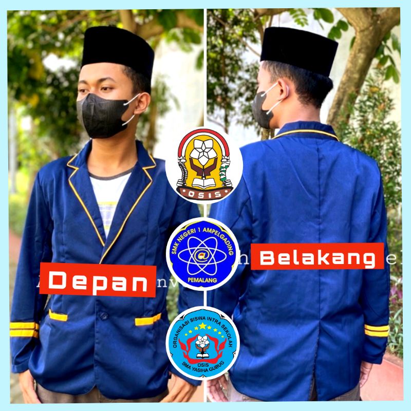 Jas Almamater Almet OSIS SMP SMA SMK MTS MADRASAH Pondok Pesantren Biru Navy Lis Kuning Murah Bisa R