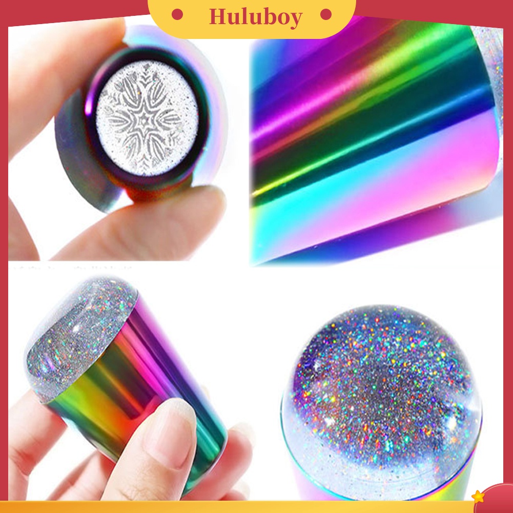Huluboy Huluboy♡ Stempel Laser Silikon Gagang Besar Warna Pelangi Untuk Manicure