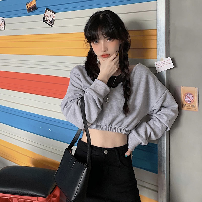 【SALE】Korean Crop Top Sexy Sweater V-Neck Atasan Sweater Leher-V 2286 (M/L/XL)