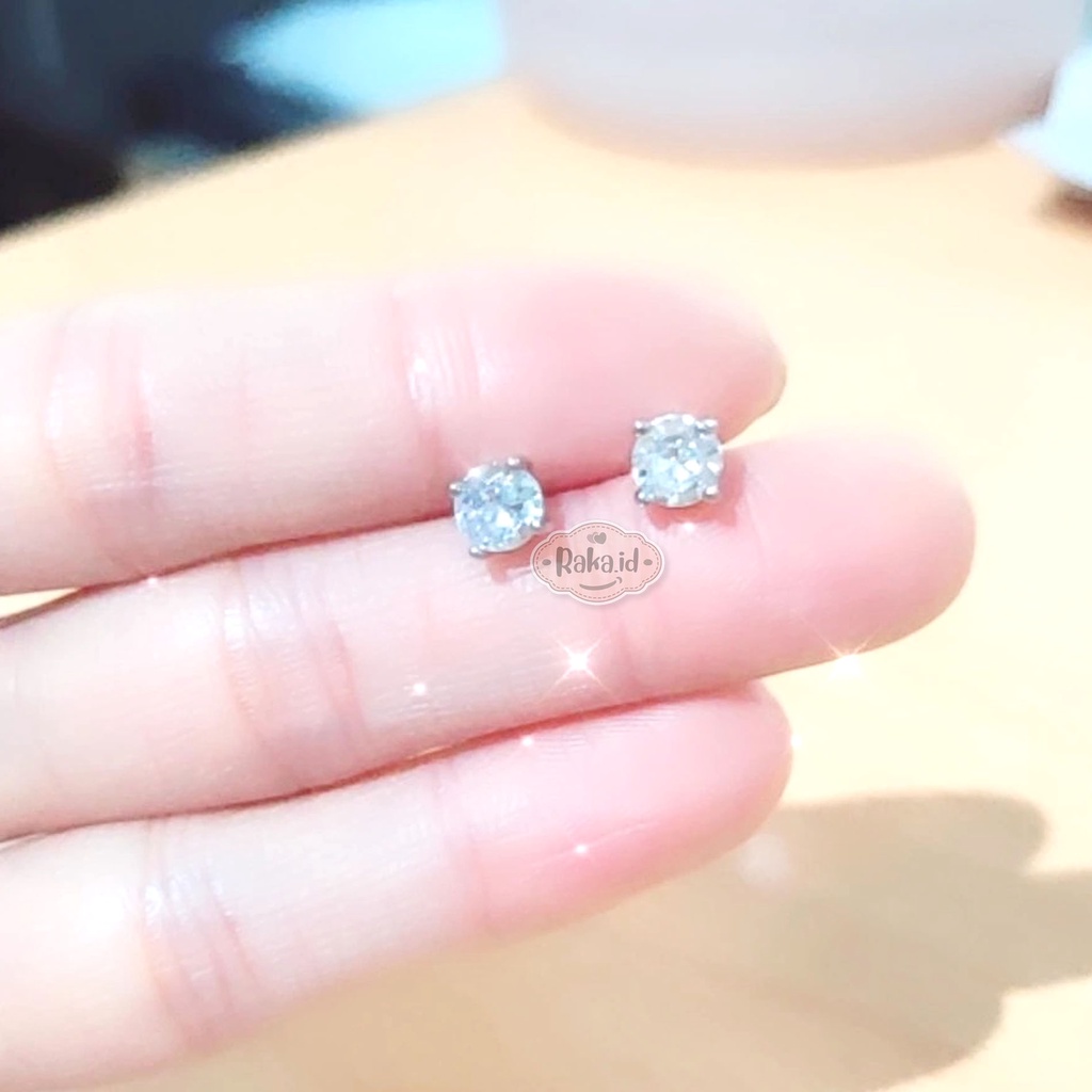 Anting Stud Silver Perhiasan Cantik Wanita Lapis Emas Model Kotak Mas 5mm 024