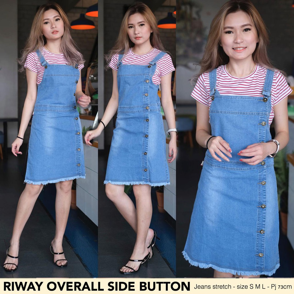 [REAL PIC] RIWAY OVERALL SIDE BUTTON - overall jeans premium wanita