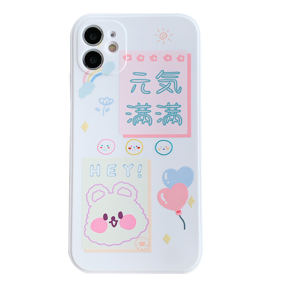 Luck bunny cute Bear pattern white iphone case 6 6s 7 8 plus XR 11 12 mini pro max Straight edge protection camera phone Cover-1