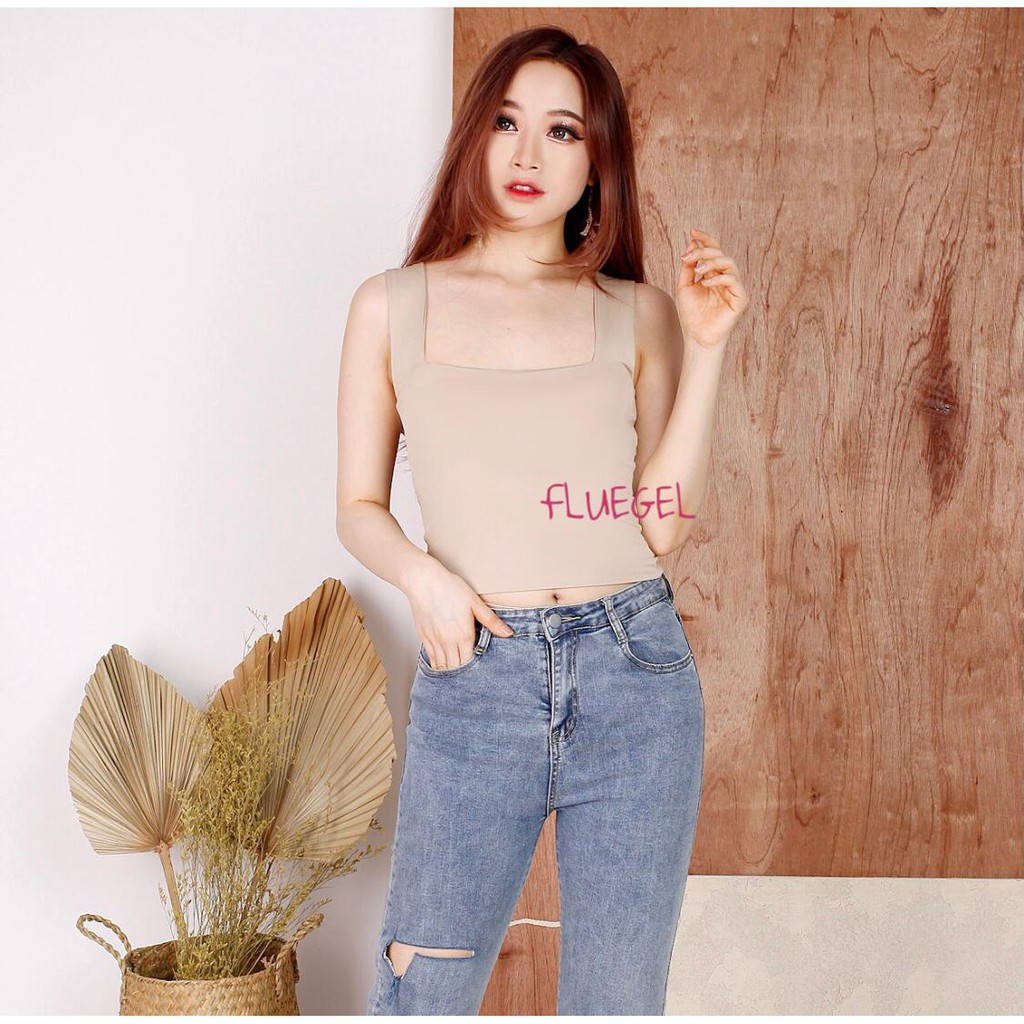 Fluegel Long Mia Crop Top Korea Fashion Atasan Wanita Tank Top Crop Fashion Wanita-NUDE