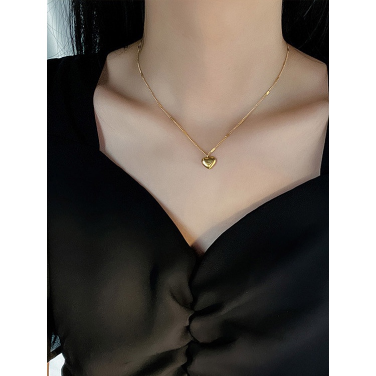 Kalung Rantai Liontin Hati Bahan Alloy Warna Emas Untuk Wanita