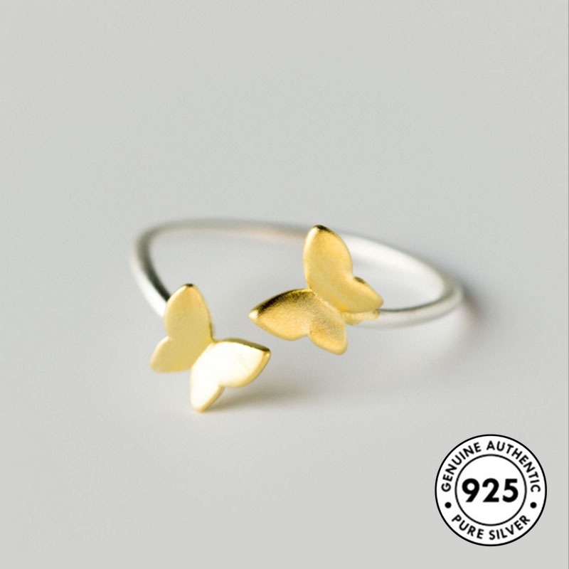 Cincin Model Terbuka Bentuk Kupu-Kupu Lapis Emas Bahan S925 Silver