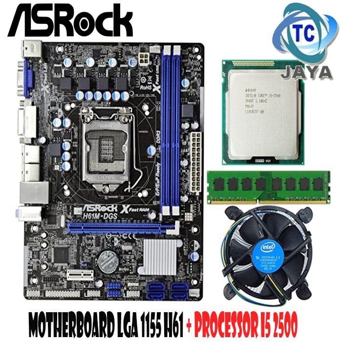 MOBO Intel LGA 1155 H61 ASROCK Dengan Processor core i5 2500 + RAM 2GB