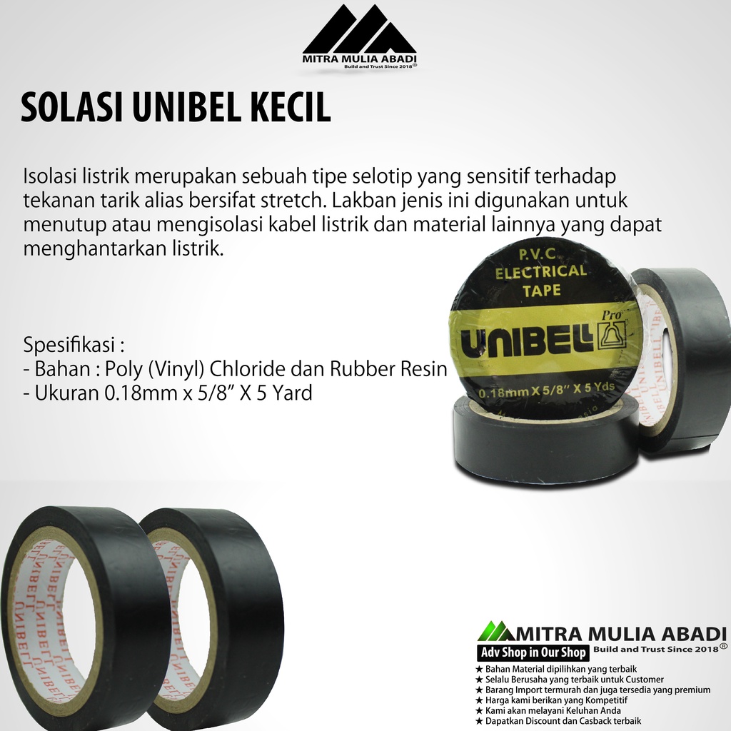 Lakban Unibel 0.18mmx5/8&quot;x5Yds / Isolasi Listrik / Solasi / Selotip