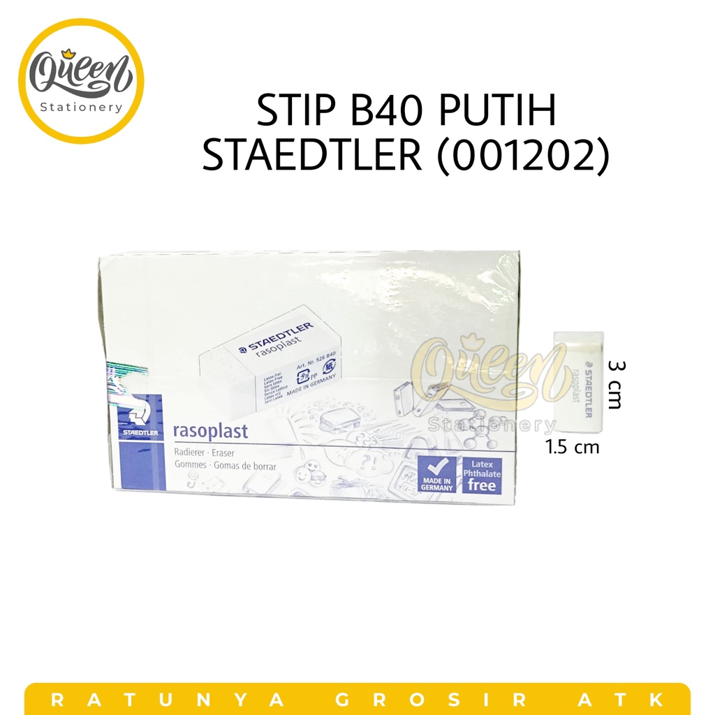 

(1 PCS) STIP B40 PUTIH STAEDTLER (001202) / PENGHAPUS / HAPUS PENSIL / PENGHAPUS UJIAN / PENGHAPUS KARET