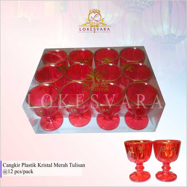 Cangkir Sembahyang / Altar / Puja Plastik Kristal Merah Tulisan