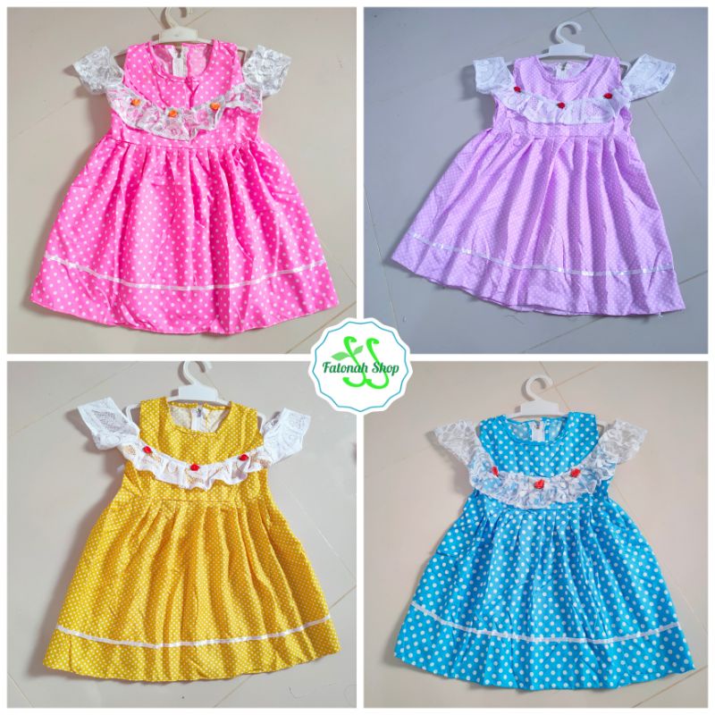 Dress sabrina anak 1 2 tahun polka dress anak tutul (dress sabrina brokat putih KANA)