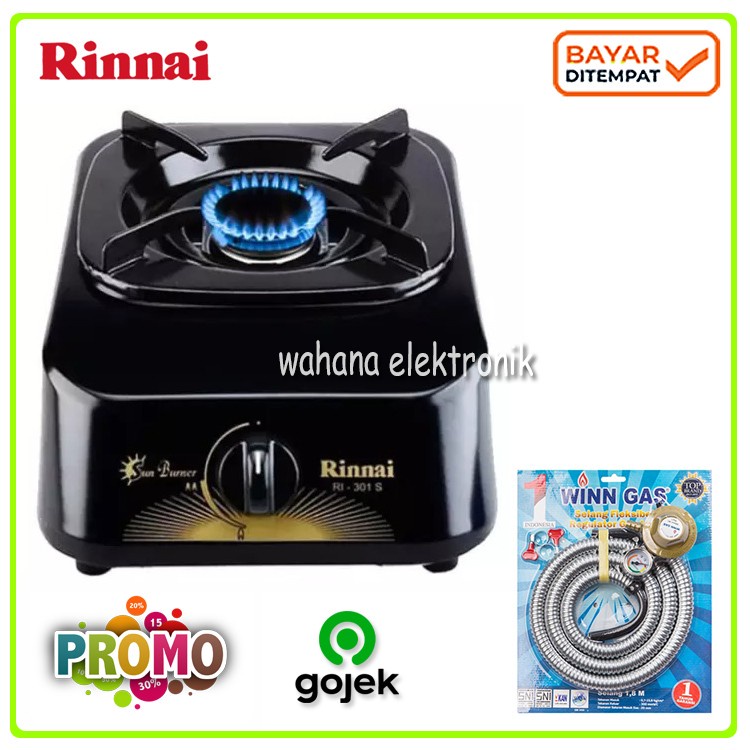 Rinnai RI-301S Kompor Gas 1 Tungku Sun Burner - Paket Caisar Selang Regulator Bisa Gojek