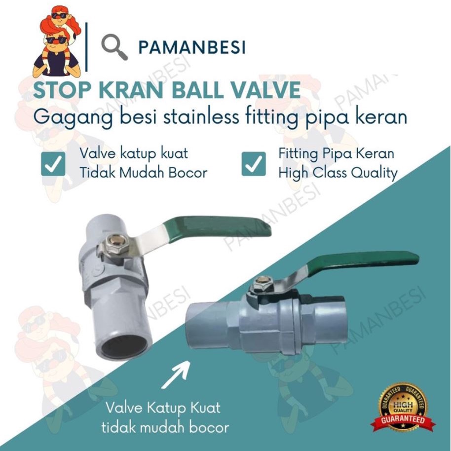 Stop kran Ball Valve gagang besi stainless 3/4 inch fitting pipa keran