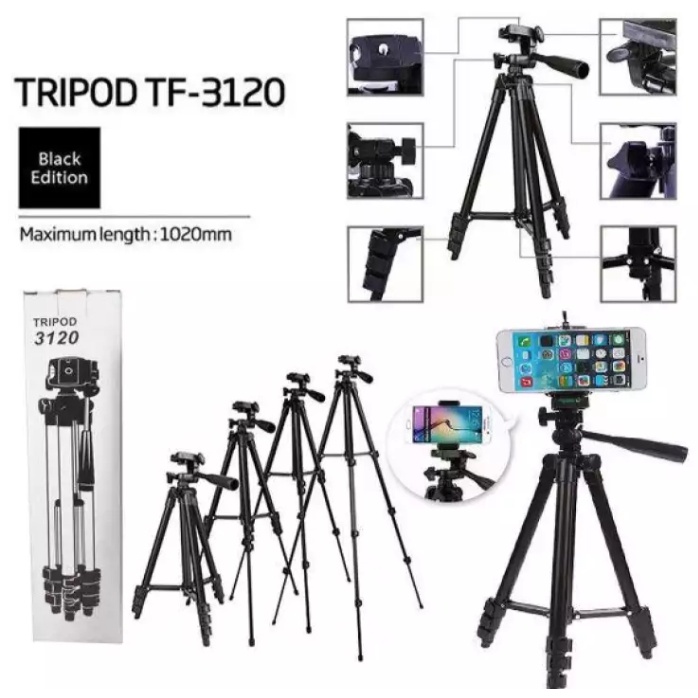 Tripod-Tongsis BLACK EDITION 3120 Tinggi 1METER - Tripod Untuk Hp dan Kamera Universal + Free Holder U+Tas-Tripod Universal All Smartphone