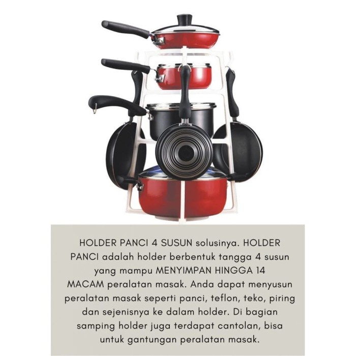 BAROKAH GAMIS Holder Panci 4 Susun Katakan Tidak Pada Brantakan rack lemari  wajan