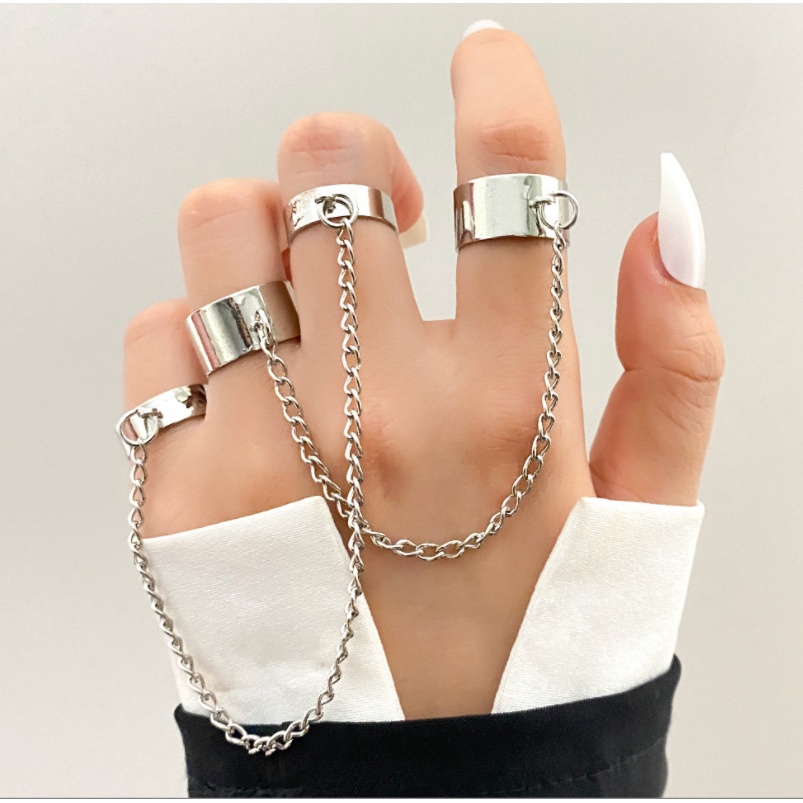 Punk Cool Hiphop Chain Rings Multi-layer Adjustable Open Finger Rings Set Alloy Man Rings for Women Party Gift Jewelry