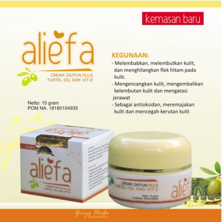 krim jerawat ALIEFA Cream Wajah Zaitun Plus Turtle Oil dan Vitamin E Krim Minyak Bulus Berat 15Gram 