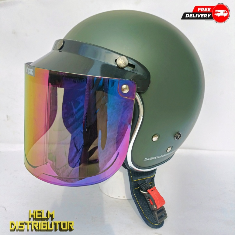 HELM BOGO RETRO KUALITAS PREMIUM LIS CHROME KACA DATAR FULL LEHER SNI DEWASA PRIA WANITA (COD)