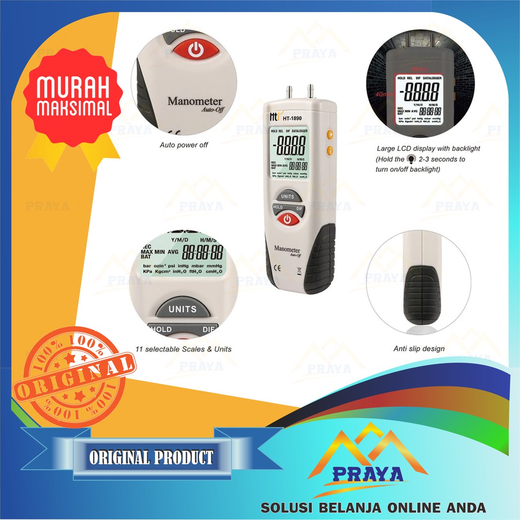 Digital Manometer Air Pressure Meter Alat Ukur Tekanan Udara HT1890 HT-1890