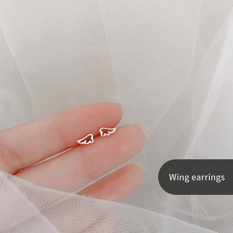 925 Anting Perak Asli Anting Korea Mini Kecil Kupu Zirkon Halus Mahkota Kecil-Wing