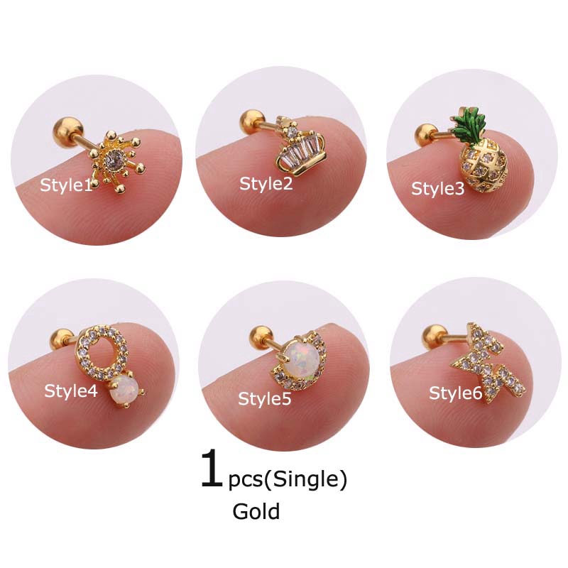 1piece 20G Steel Ear Tragus Cartilage Earrings Stud Piercing 6mm Length