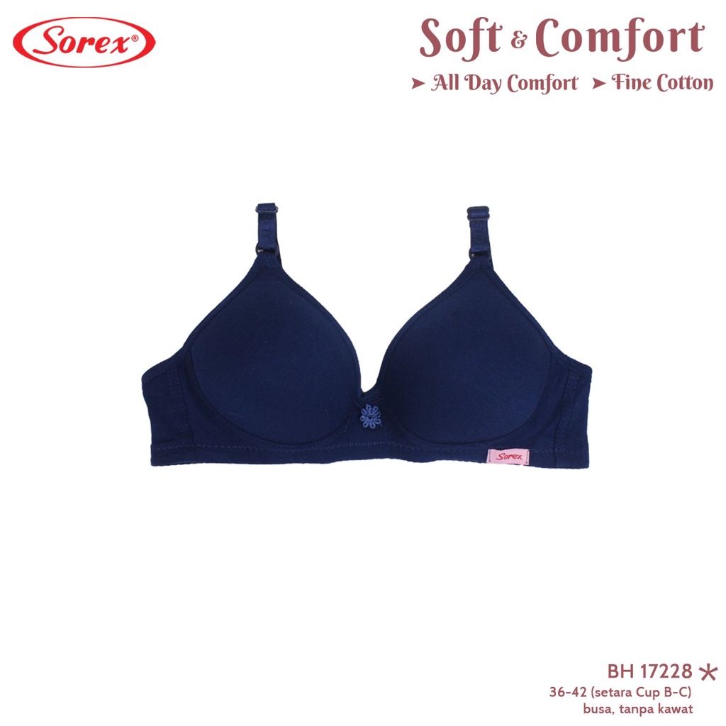 Sorex Bra Super Soft Busa Tanpa Kawat Cup Besar Kait 3 Setara Cup B-C BH  Harian 17228-Dongker