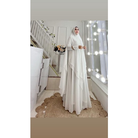 gamis set khimar syari umroh haji polos hitam putih busui branded real picture